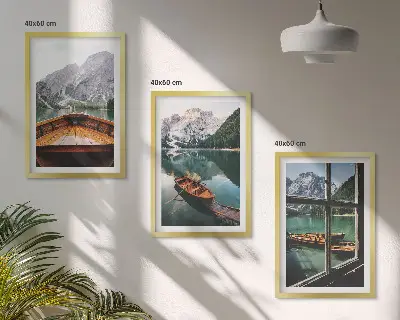 Fenster für Boote auf dem Bergsee 3er-Set Bilder mit Rahmen