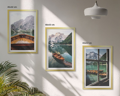 Bilder-3er-set mit rahmen Fenster für Boote auf dem Bergsee