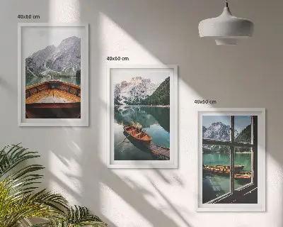 Fenster für Boote auf dem Bergsee 3er-Set Bilder mit Rahmen