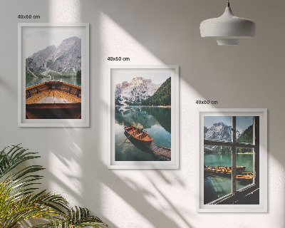 Bilder-3er-set mit rahmen Fenster für Boote auf dem Bergsee