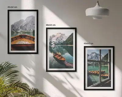 Fenster für Boote auf dem Bergsee 3er-Set Bilder mit Rahmen