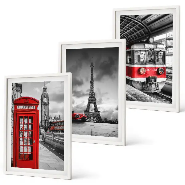 Gerahmtes Bilderset mit Motiven von Ikonen aus London und Paris