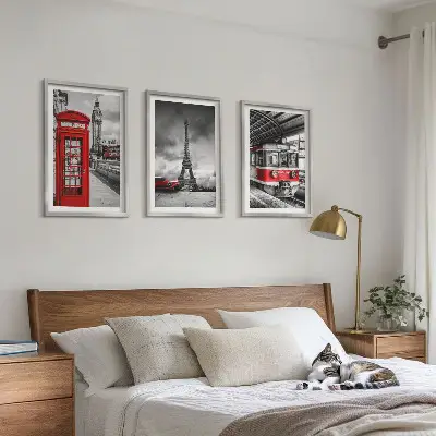 Gerahmtes Bilderset mit Motiven von Ikonen aus London und Paris