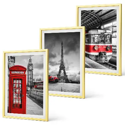 Gerahmtes Bilderset mit Motiven von Ikonen aus London und Paris