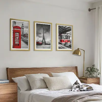 Gerahmtes Bilderset mit Motiven von Ikonen aus London und Paris