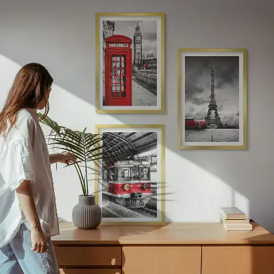 Gerahmtes Bilderset mit Motiven von Ikonen aus London und Paris