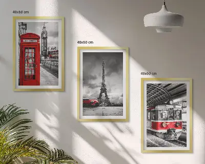 Gerahmtes Bilderset mit Motiven von Ikonen aus London und Paris