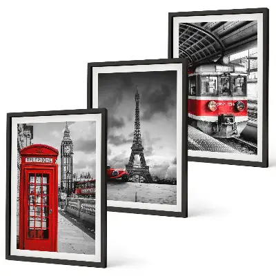 Gerahmtes Bilderset mit Motiven von Ikonen aus London und Paris