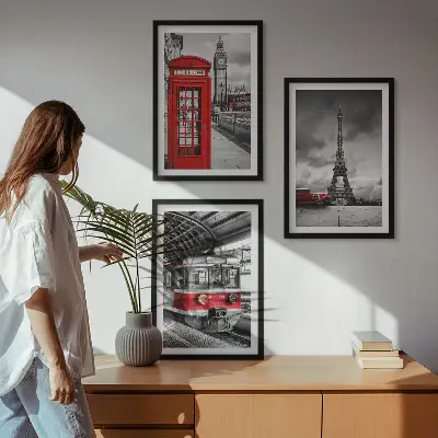Gerahmtes Bilderset mit Motiven von Ikonen aus London und Paris