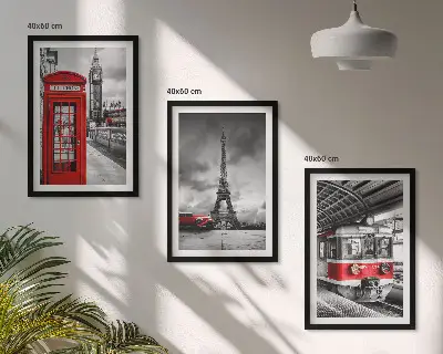 Gerahmtes Bilderset mit Motiven von Ikonen aus London und Paris