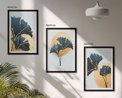 Bilder-3er-set mit rahmen Ginkgoblätter, heller Hintergrund