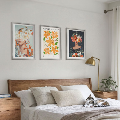 Bilder-3er-set mit rahmen Blumenporträts mit Blumensträußen