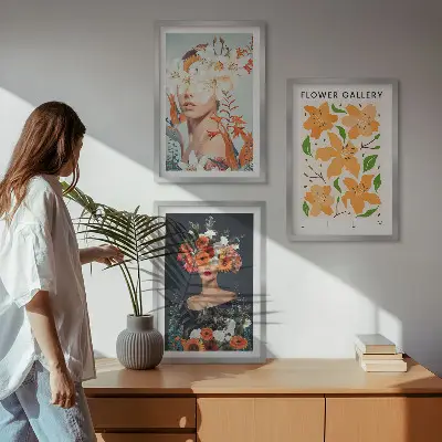 Blumenporträts mit Blumensträußen 3er-Set mit Rahmen