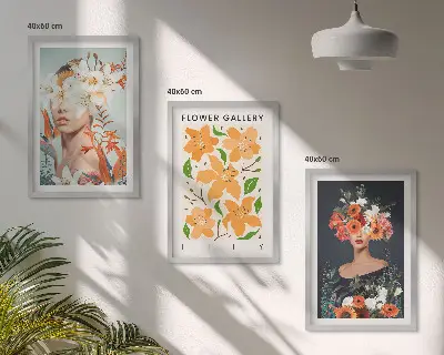 Blumenporträts mit Blumensträußen 3er-Set mit Rahmen