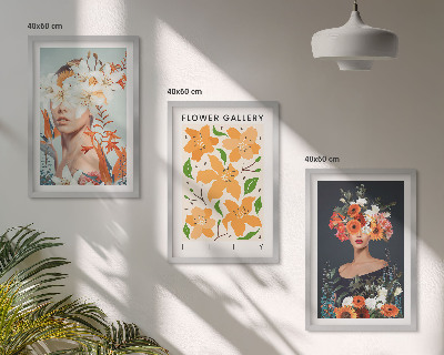 Bilder-3er-set mit rahmen Blumenporträts mit Blumensträußen