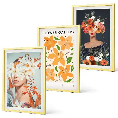 Blumenporträts mit Blumensträußen 3er-Set mit Rahmen