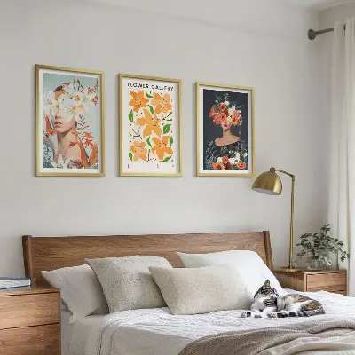 Blumenporträts mit Blumensträußen 3er-Set mit Rahmen