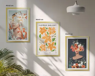 Blumenporträts mit Blumensträußen 3er-Set mit Rahmen