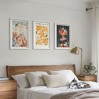 Blumenporträts mit Blumensträußen 3er-Set mit Rahmen