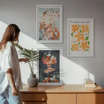 Blumenporträts mit Blumensträußen 3er-Set mit Rahmen