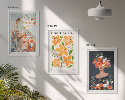 Bilder-3er-set mit rahmen Blumenporträts mit Blumensträußen