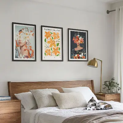 Blumenporträts mit Blumensträußen 3er-Set mit Rahmen