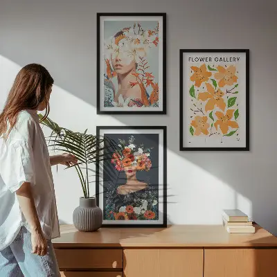 Blumenporträts mit Blumensträußen 3er-Set mit Rahmen