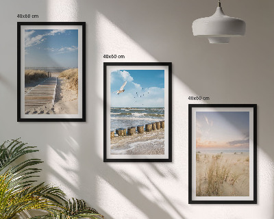 Bilder-3er-set mit rahmen Strand, Sand, Wellen, Himmel, Vögel