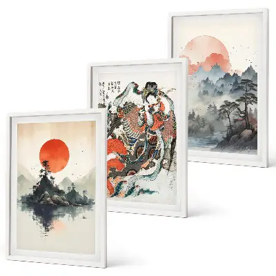 Asiatische Japandi-Wandbilder gerahmtes Bilderset