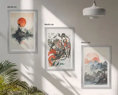 Asiatische Japandi-Wandbilder gerahmtes Bilderset