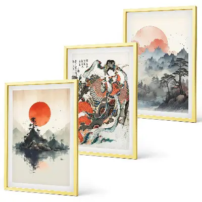 Asiatische Japandi-Wandbilder gerahmtes Bilderset