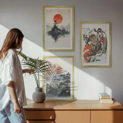 Asiatische Japandi-Wandbilder gerahmtes Bilderset