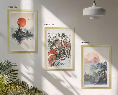 Asiatische Japandi-Wandbilder gerahmtes Bilderset