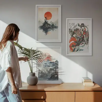 Asiatische Japandi-Wandbilder gerahmtes Bilderset