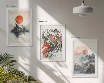 Asiatische Japandi-Wandbilder gerahmtes Bilderset