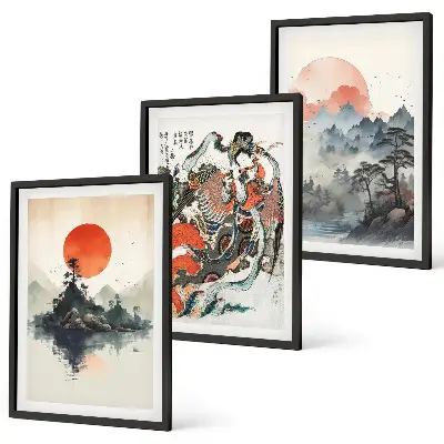 Asiatische Japandi-Wandbilder gerahmtes Bilderset