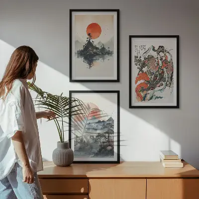 Asiatische Japandi-Wandbilder gerahmtes Bilderset