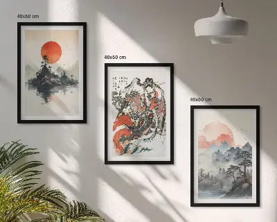 Asiatische Japandi-Wandbilder gerahmtes Bilderset