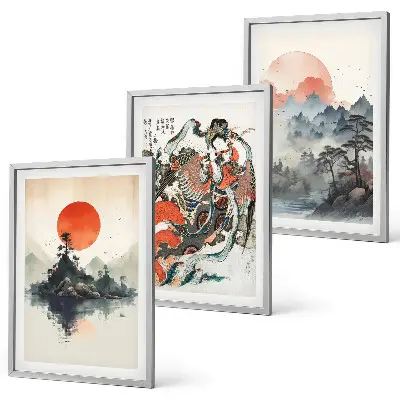 Asiatische Japandi-Wandbilder gerahmtes Bilderset