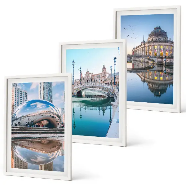 Architektur von Städten am Wasser Wandbilder 3er-Set mit Rahmen