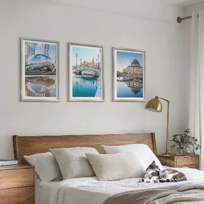 Architektur von Städten am Wasser Wandbilder 3er-Set mit Rahmen