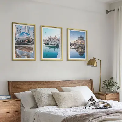 Architektur von Städten am Wasser Wandbilder 3er-Set mit Rahmen
