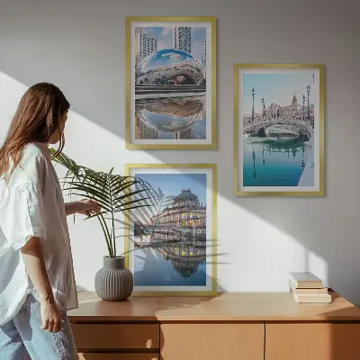 Architektur von Städten am Wasser Wandbilder 3er-Set mit Rahmen