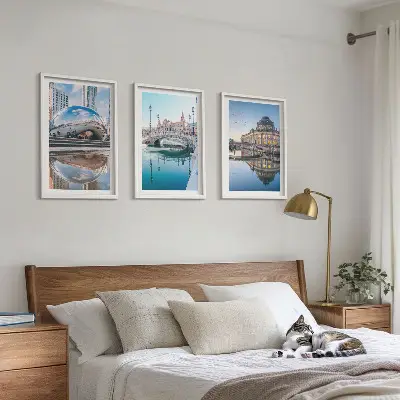 Architektur von Städten am Wasser Wandbilder 3er-Set mit Rahmen