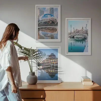 Architektur von Städten am Wasser Wandbilder 3er-Set mit Rahmen