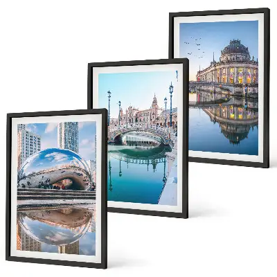 Architektur von Städten am Wasser Wandbilder 3er-Set mit Rahmen