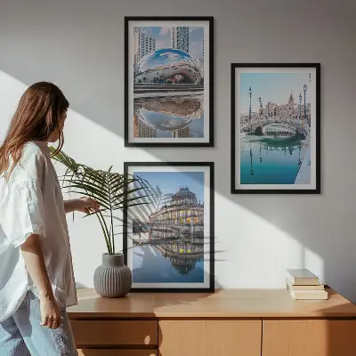 Architektur von Städten am Wasser Wandbilder 3er-Set mit Rahmen