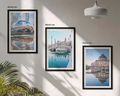Architektur von Städten am Wasser Wandbilder 3er-Set mit Rahmen