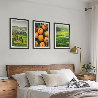 Gerahmtes bilderset Italienische Landschaft mit Orangen