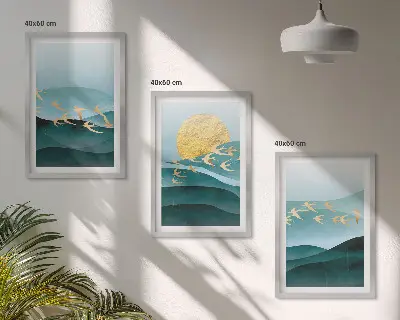 Abstrakte Sonnenuntergangslandschaften 3er-Set mit Rahmen